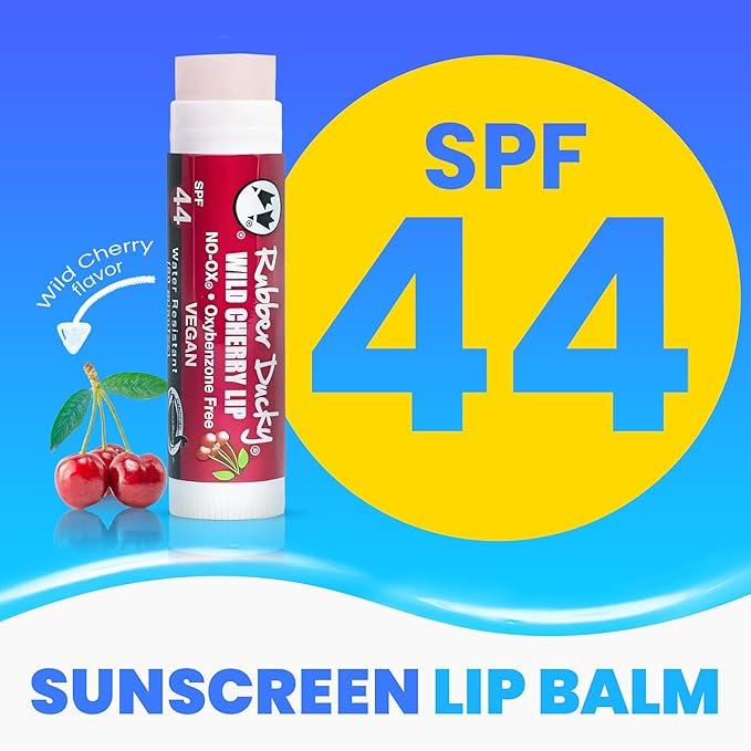 Rubber Ducky | Lip Sunscreen, Lip Balm with SPF 44, Water Resistant Sunscreen Lip Balm | Vegan, Untinted, Cherry Flavor, with Vitamin E | All Season - Broad Spectrum Sunscreen for Lips-BrightBean Baby
