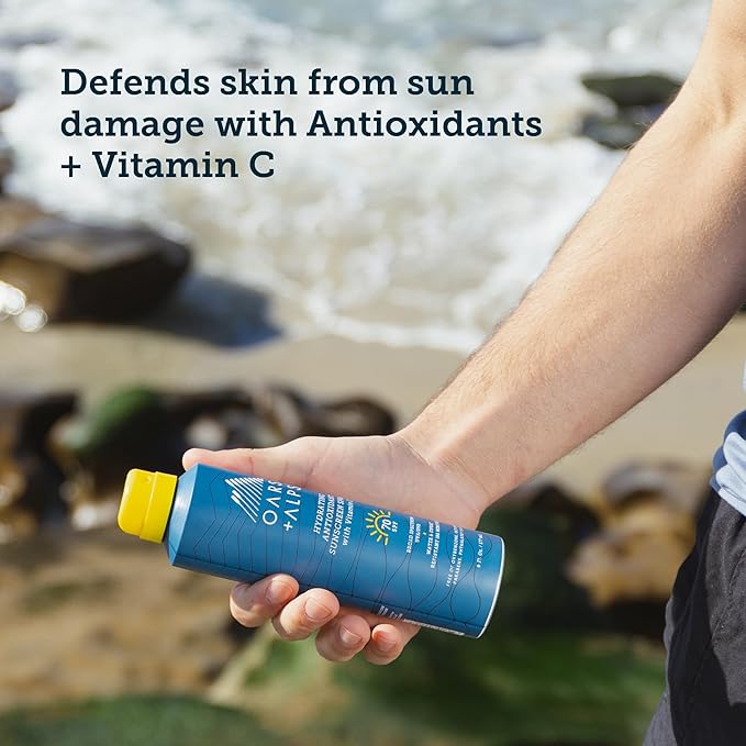 Oars + Alps Sunscreen Spray for Face & Body, SPF 70 Spray Sunscreen Infused with Vitamin C & Antioxidants, No White Residue, Water & Sweat Resistant, All Skin Types, Lightweight, Hydrating, 6oz, 1pk