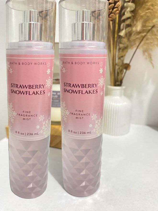 Bath & Body Works Strawberry Snowflakes Fine Fragrance Body Mist Gift Set 8 oz Pack Lot of 2 (Strawberry Snowflakes) 8 Fl Oz (Pack of 2) 16 Fl Oz-BrightBean Baby