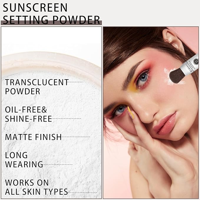 Mineral Sunscreen Setting Powder, SPF 35 Translucent Loose Powder, Mineral Brush Powder, Oil Control Natural Matte Finish, Lasting Lightweight Breathable for All Skin (#03 White)-BrightBean Baby