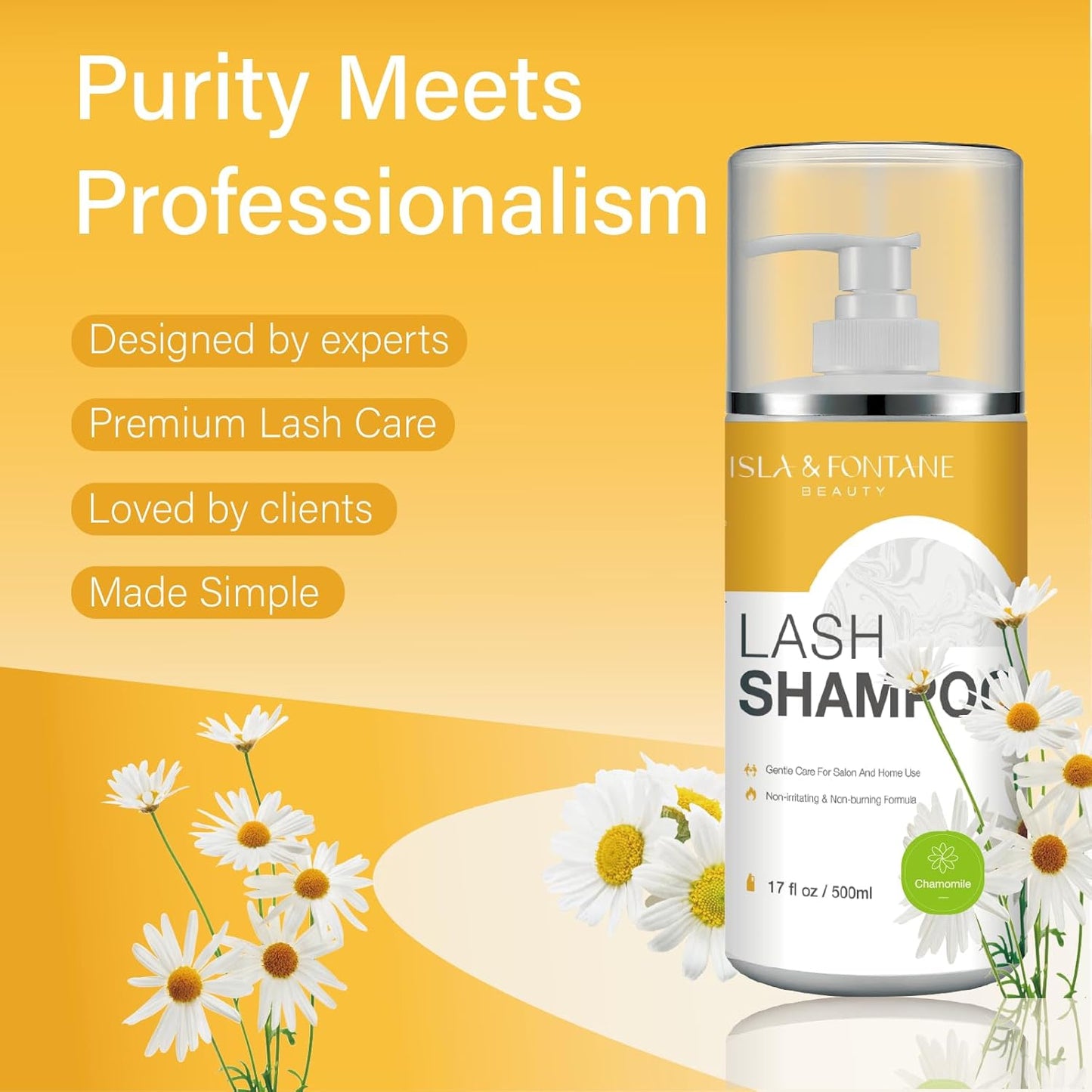 Isla & Fontane Lash Shampoo Bulk – Multi-Scent Series – 17 fl oz / 500ml | Gentle Eyelash Cleanser for Lash Extensions | Non-Irritating | Professional Lash Bath Foam For Salon And Home Use (Chamomile)-BrightBean Baby