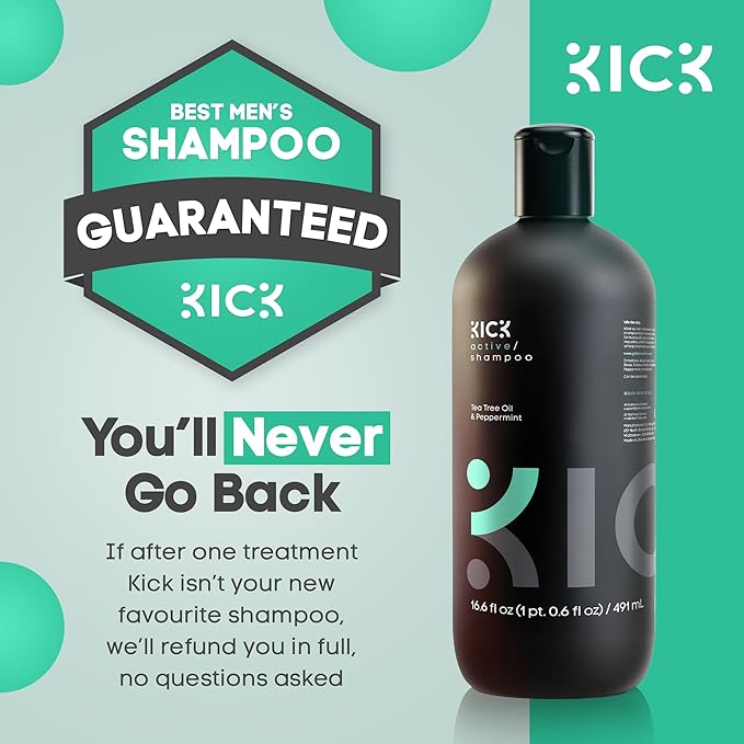 Kick Mens Shampoo - Peppermint & Tea Tree for Oil Control - Sulfate-Free, Refreshing Formula - Anti-Dandruff and Scalp Soothing - Shampoo for Oily Hair - Cruelty-Free - 16.6oz-BrightBean Baby