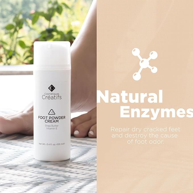 Foot Powder Cream for Dry Cracked Heels, Odor Control, and Intense Skin Hydration, 3.4 fl. oz., with Shea Butter and Vitamin E-BrightBean Baby