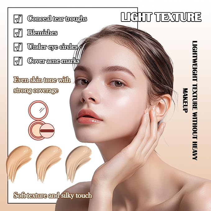 3 Colors Corrector Palette,Full Coverage Cream Concealer Liquid Foundation with Brush,Waterproof Color Correcting Concealer Long Lasting Foundation Contour Makeup Palette for Women-BrightBean Baby