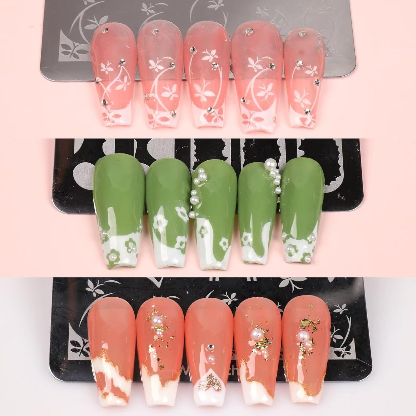 French Tip Nail Stamping Plate- 10 pcs Nail Stamper Kit Silicone Nail Stamper French Nail Stamp with Nail Art Stamps Storage Bag Nail Stamp Template Nail Supplies for Salon DIY-BrightBean Baby