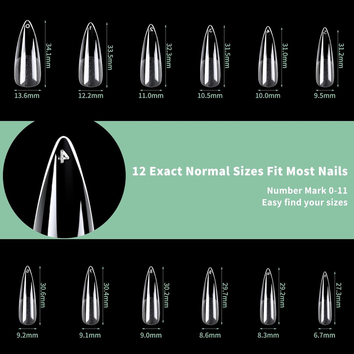 Long Stiletto Nail Tips, 216pcs Acrylic Fake Nails Gel Nail Tips Soft, Full Cover Pre-Shaped Matte Clear Press on Nails for Extension, Diy at Home Manicure 12 Sizes-BrightBean Baby