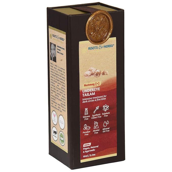 ROOTS AND HERBS Ayurvedic Natural Treatment 100% Vegan No Paraben Nutmeg Undereye Nourishment Oil for Men and Women -10 ml-BrightBean Baby