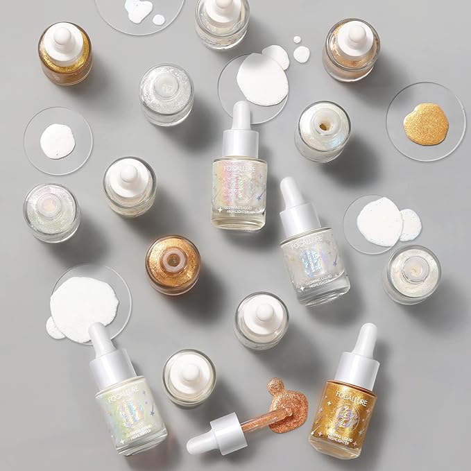 FOCALLURE Starfall Glowing Liquid Highlighter, Shimmering Body Oil, Non-Sticky Shimmer Liquid Luminizer, Non-Greasy, Face & Body Glitter Makeup for Costumes, Cosplay, Rave Festival, ORION-BrightBean Baby