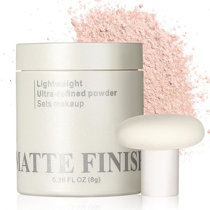 Erinde Pink Translucent Matte Setting Powder with Puff, Face Loose powder Makeup, Oil Control Finishing Powder, Lightweight Blurring Powder, Waterproof, 24H Long-Lasting, Creates Soft Focus Effect-BrightBean Baby