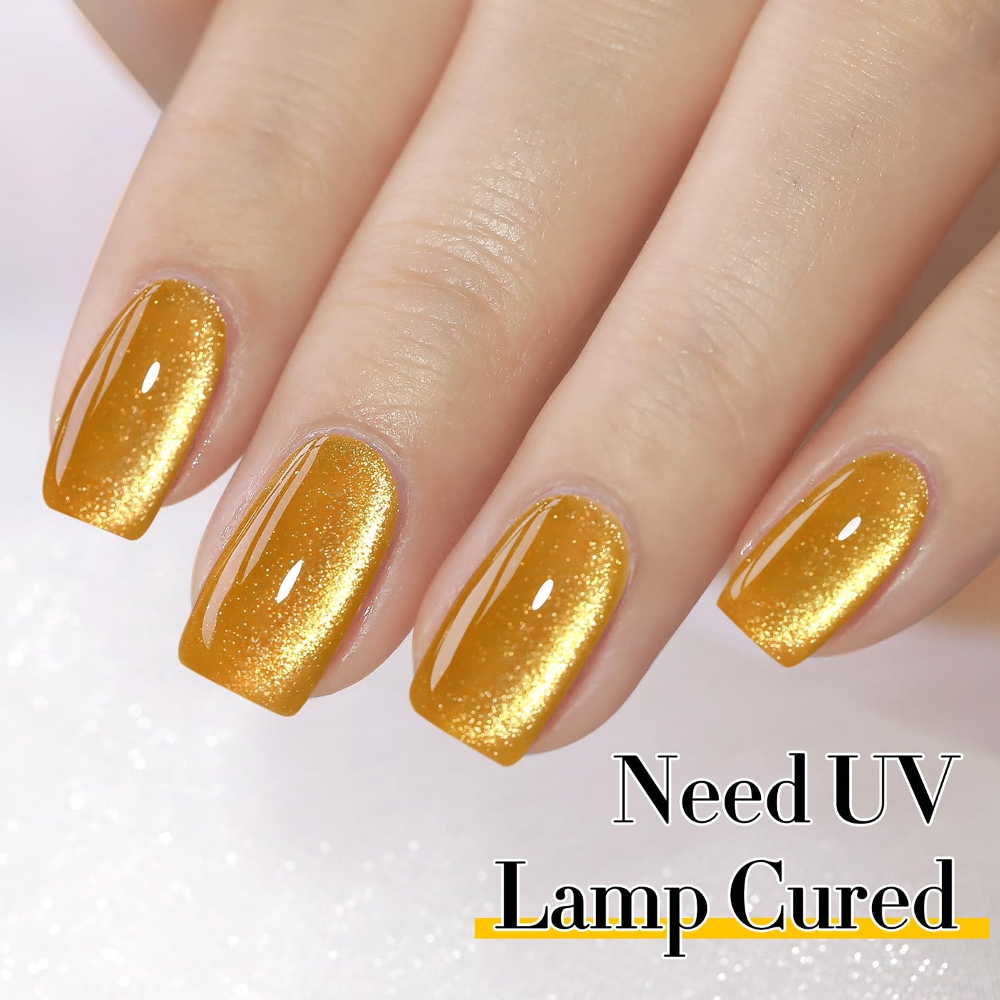 Double Rhythm Jelly Glass Cat Eye Gel Polish with Magnet 15ML Holographic Glitter Shimmer Translucent Sheer Color Magnetic Nail Polish Salon DIY at Home (Gold Cat-MC1025)-BrightBean Baby