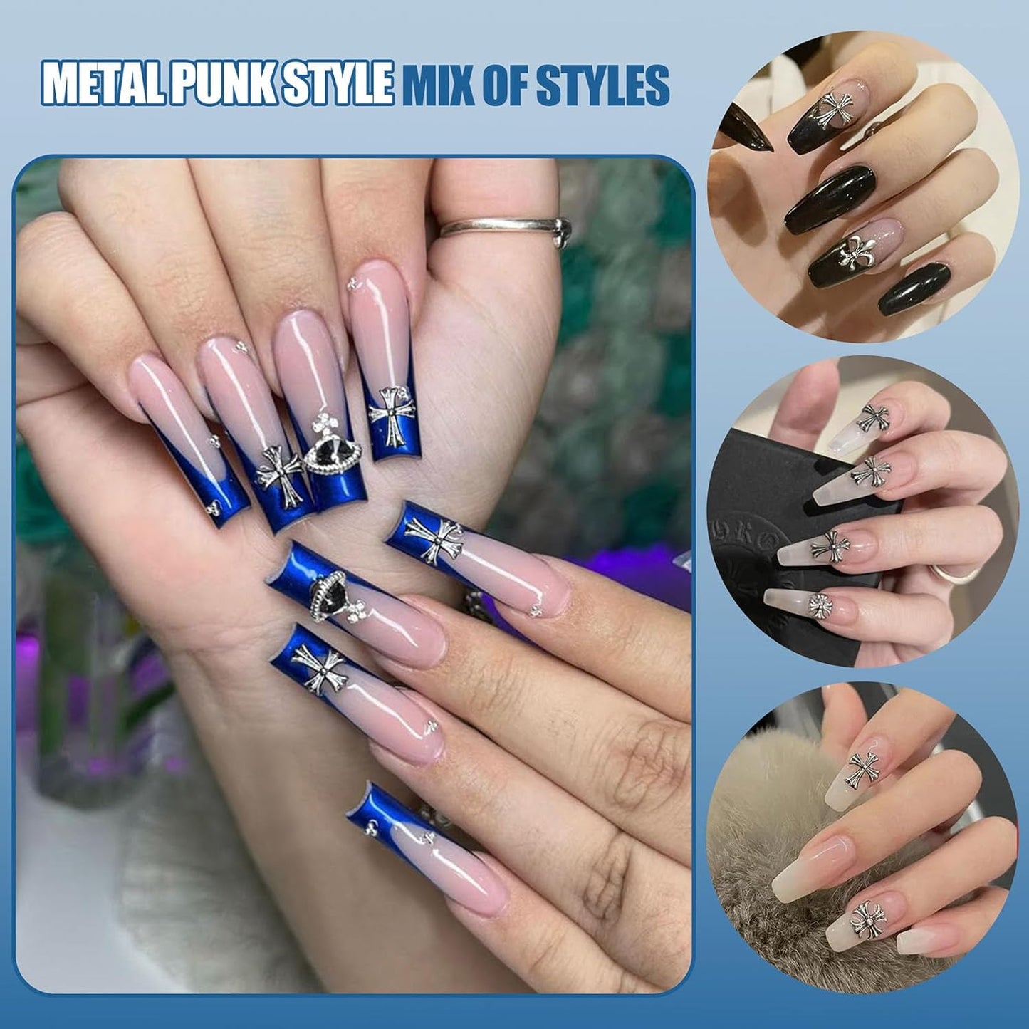 Artdone Nail Art Studs Kit, 3D Silver Cross Nail Charms and Star Gems Bulk Nail Jewels Shiny Crosses for DIY Professional Manicures Decoration-BrightBean Baby