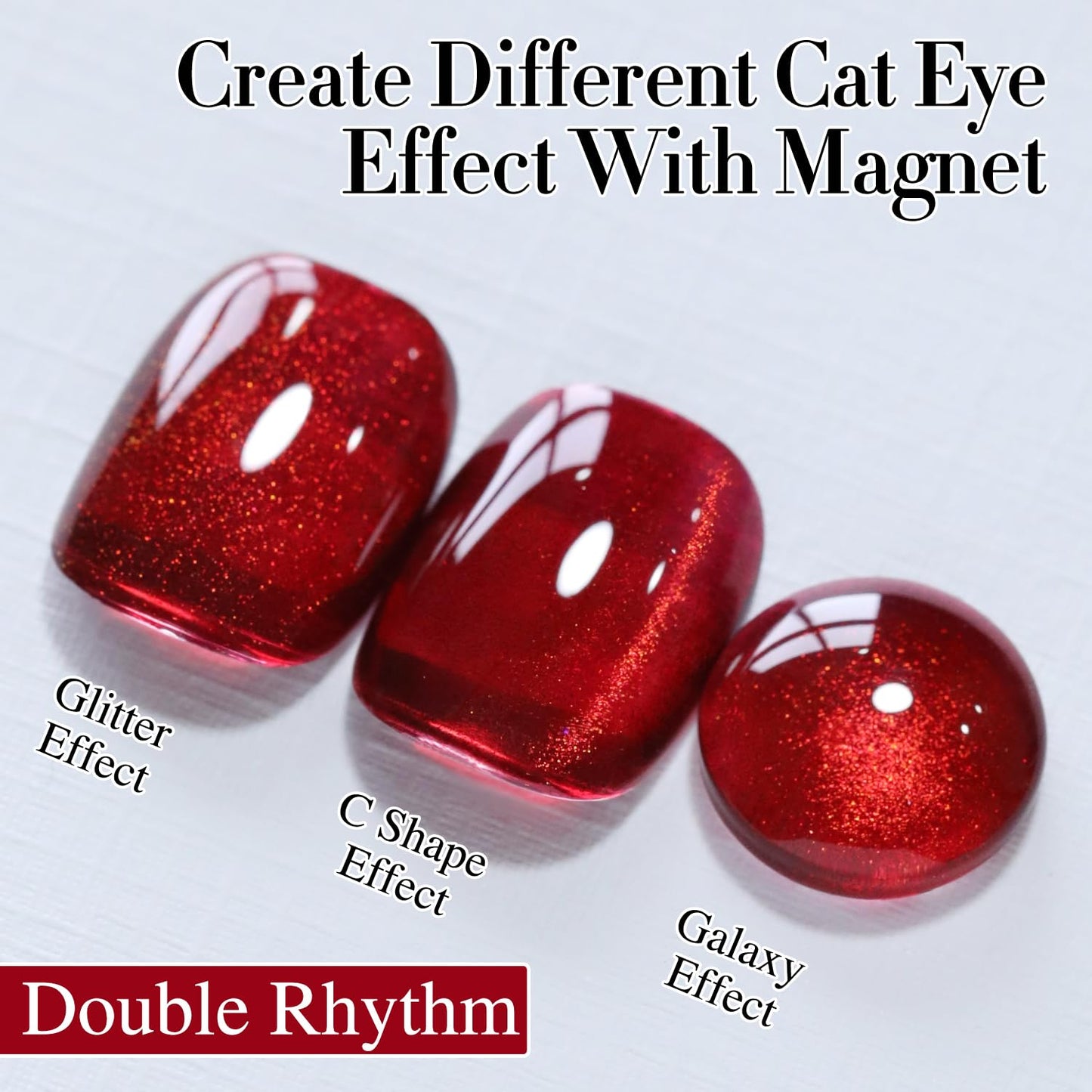 Double Rhythm Jelly Glass Cat Eye Gel Polish with Magnet 15ML Holographic Glitter Shimmer Translucent Sheer Color Magnetic Nail Polish Salon DIY at Home (Blood Red-MC1107)-BrightBean Baby