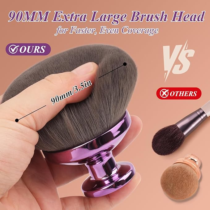 90MM Extra Large Self Tanner Kabuki Makeup Brush – Ultra Soft Dense Vegan Bristles for Body Makeup, Bronzer & Foundation–Applies Tanning Mousse, Lotion & Self Tanner,Wet & Dry (Purple)-BrightBean Baby