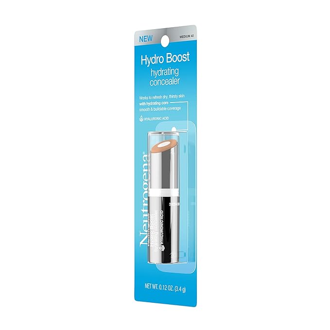 Neutrogena Hydro Boost Hydrating Concealer Stick for Dry Skin, Oil-Free, Lightweight, Non-Greasy and Non-Comedogenic Cover-Up Makeup with Hyaluronic Acid, 40 Medium, 0.12 Oz-BrightBean Baby