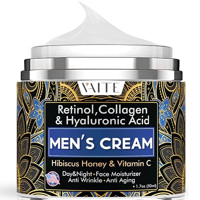 VAITE Mens Face Skin Moisturizer with Collagen, Retinol Ant-Aging, Anti-Wrinkle Under the Eyes Men's cream care for Face with Hibiscus & Honey, Hyaluronic acid, Vitamin C Made in USA-BrightBean Baby