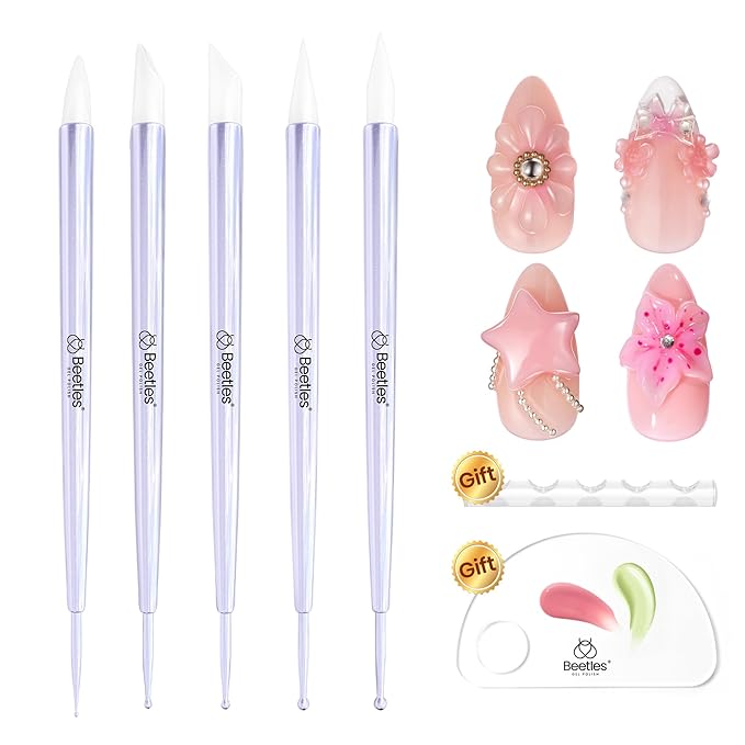 Beetles 5PCS Nail Art Dotting Tools Nail Art Sculpture Pen, Dual-Head Resin Nail Art Tools, Carving Drawing Tool, Silicone Brushes Set Pottery Clay Sculpting Tools Modeling Painting Tool DIY Art-BrightBean Baby