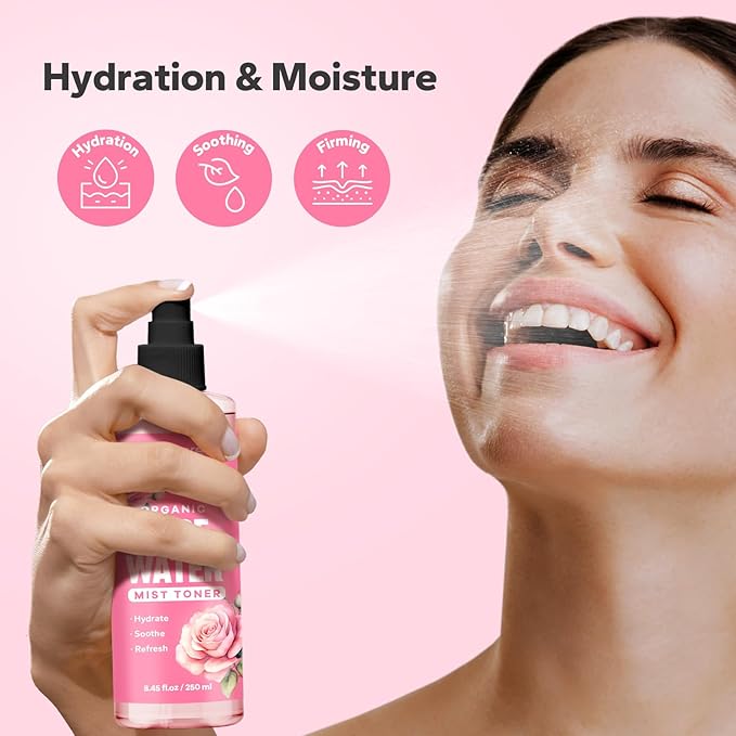 Organic Rose Water Spray (8.45 Fl Oz), Rosewater Spray for Face & Hair, Rose Water for Skin Care-BrightBean Baby