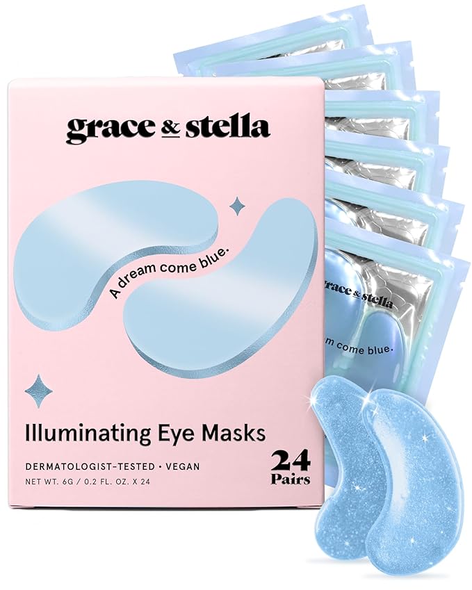 grace & stella Award Winning Under Eye Mask Reduce Dark Circles, Puffy Eyes, Undereye Bags, Wrinkles, Gel Under Eye Patches, Birthday Gifts for Women - Vegan Cruelty-Free Self Care (24 Pairs, Blue)-BrightBean Baby
