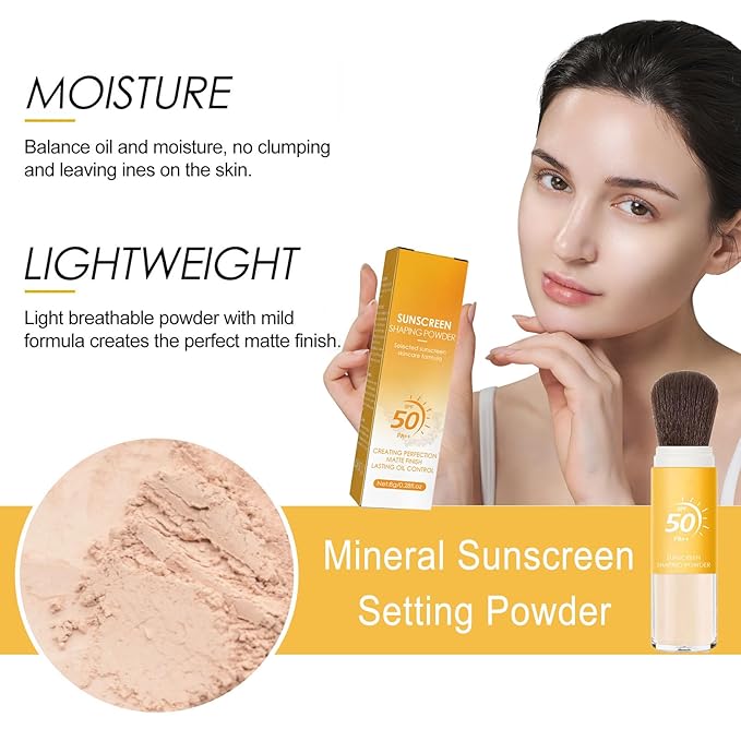 Mineral Sunscreen Setting Powder, Natural Translucent Mineral Brush Powder, SPF 50 PA++, Matte Makeup Setting Powder Long Lasting Oil Control Lightweight Breathable Face Powder for All Skin-BrightBean Baby