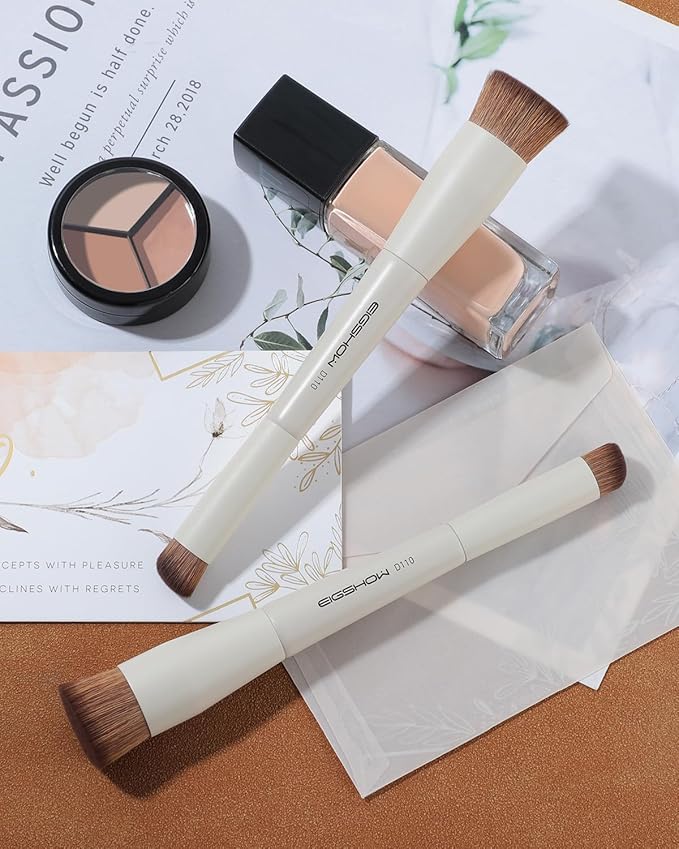 EIGSHOW Foundation and Concealer Brush, Dual Ended Makeup Brush For Flawless Foundation Coverage, Under Eye Concealer, Vegan & Cruelty-free (D110-Beige)-BrightBean Baby
