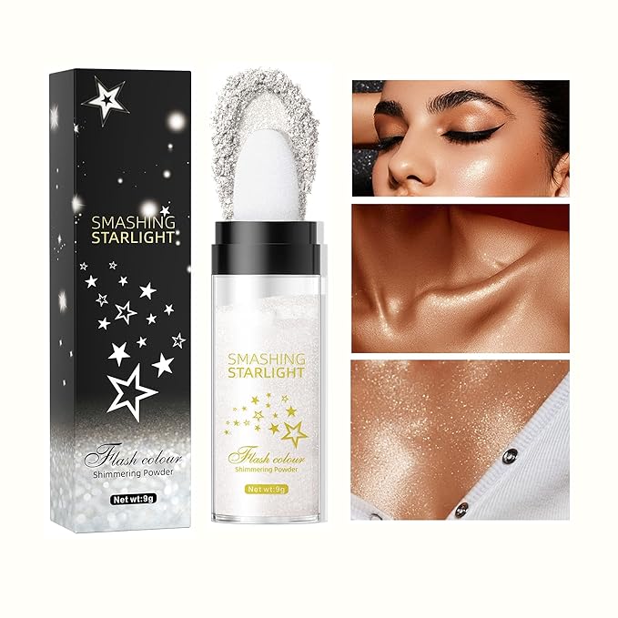 Fairy Highlight Puff Stick Highlight Patting Powder - Multi-Functional Shimmer Powder for Illuminating and Brightening Your Face and Body (#01 Gray)-BrightBean Baby