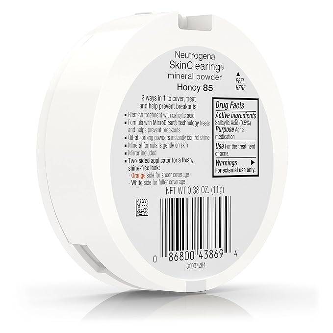 Neutrogena SkinClearing Mineral Acne-Concealing Pressed Powder Compact, Shine-Free & Oil-Absorbing Makeup with Salicylic Acid to Cover, Treat & Prevent Acne Breakouts, Honey 85,.38 oz-BrightBean Baby