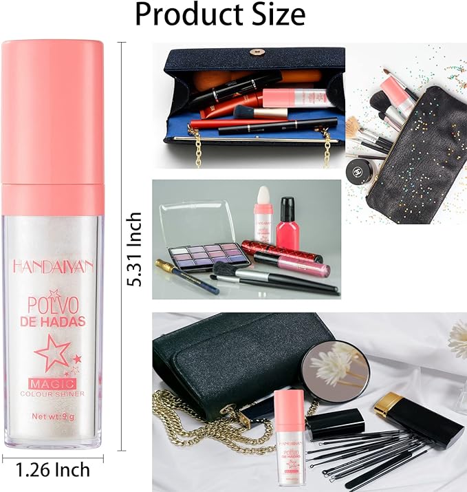 Polvo De Hadas - Body Glitter Highlighter Powder Fairy Stick for Makeup Shimmer and Shine High Gloss Blush Contour Powder Makeup - Sparkle Patting Powder for Hair Face Eyes Body-BrightBean Baby