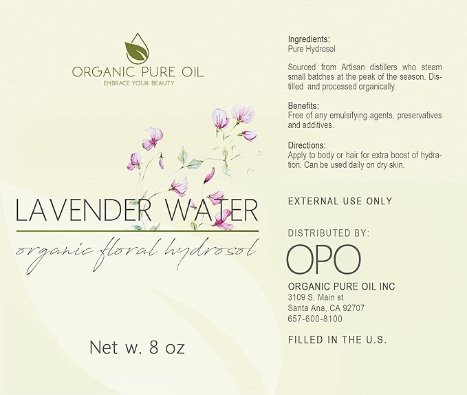 OPO Lavender Hydrosol Spray 8 oz & Sprayer Pure Steam Distilled Vegan Toner Spritz Cleanser Water Calming Toning Aromatherapy Body Mist Linens Makeup Gentle Hydrosol Water - Packaging May Vary-BrightBean Baby