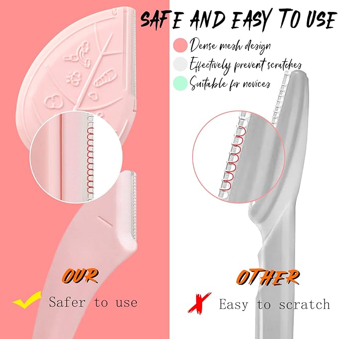 ONEUPIN 12PCS Eyebrow Trimmer Set Stainless Steel Leaves Curved Eyebrow Razor Trimmer Facial Shaver Razor Brow Shaper Suitable for Any Skin Type Hair Removal Accessories for Men Women(Pink)