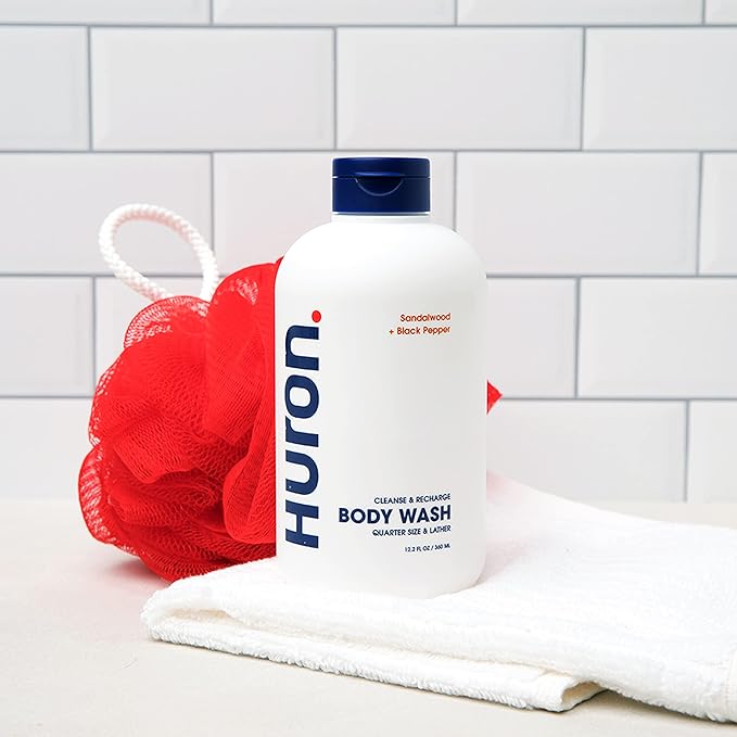Huron Men’s Moisturizing Body Wash – Crisp & Invigorating Scent of Citrus, Eucalyptus, Mint, & Aromatic Greens - Made With Coconut Oil, Vitamin E & Witch Hazel – Vegan, Cruelty-Free - 12.2 fl oz-BrightBean Baby