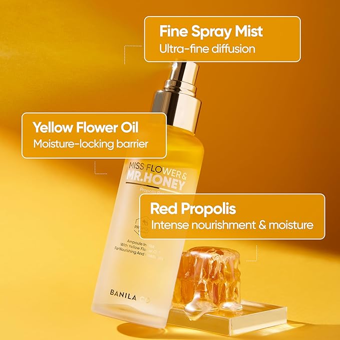 BANILA CO Miss Flower & Mr Honey Propolis Ampoule Mist | Nourishing Skin Double Layer & Moisturizing Makeup Fixer Setting Spray | Hydration Boost, Radiant Glow Serum (99ml / 3.34 fl oz)-BrightBean Baby