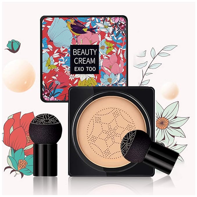 Mushroom Head Air Cushion CC Cream Foundation, Beauty Cream Exo Too BB Cream, Moisturizing, Long Lasting, Matte Concealer, Light Weight, WaterProof Liquid Foundation with 2PCS Mushroom Head-BrightBean Baby