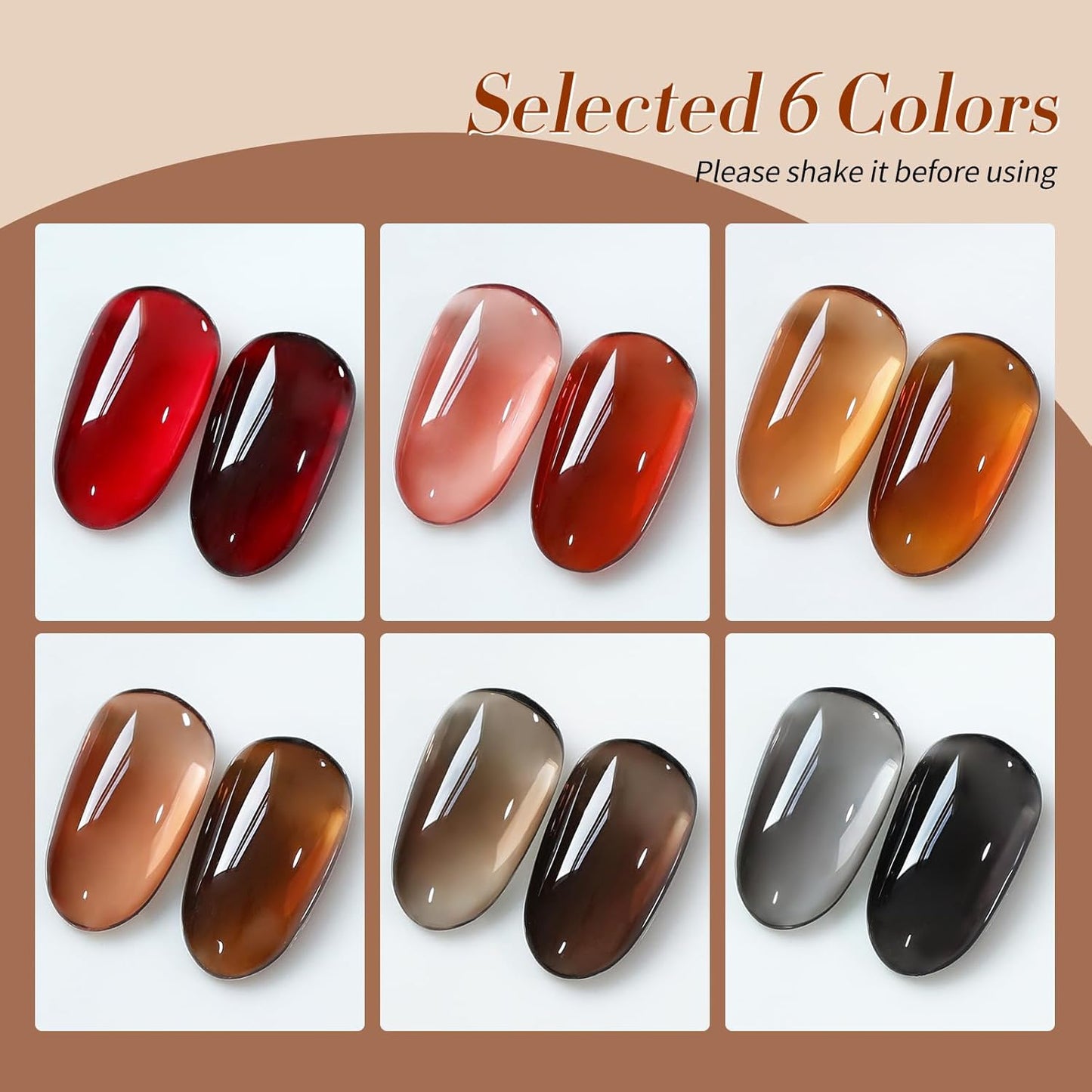 Born Pretty Jelly Gel Nail Polish Fall Winter Amber Crystal Brown Orange Burgundy Red Black Gel Polish Transparent Translucent Clear Nail Art Manicure DIY Home Salon 6PCS-BrightBean Baby