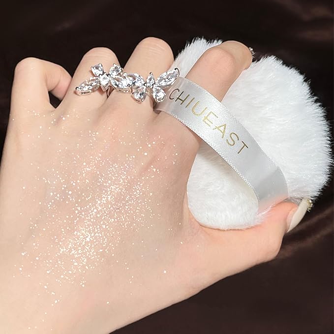 Highlight Glitter Powder Ball,White Shimmer Highlighter Makeup Powder Puff,Comfortable and Cute Plush Long-Lasting Body Shine for Various Occasions-BrightBean Baby
