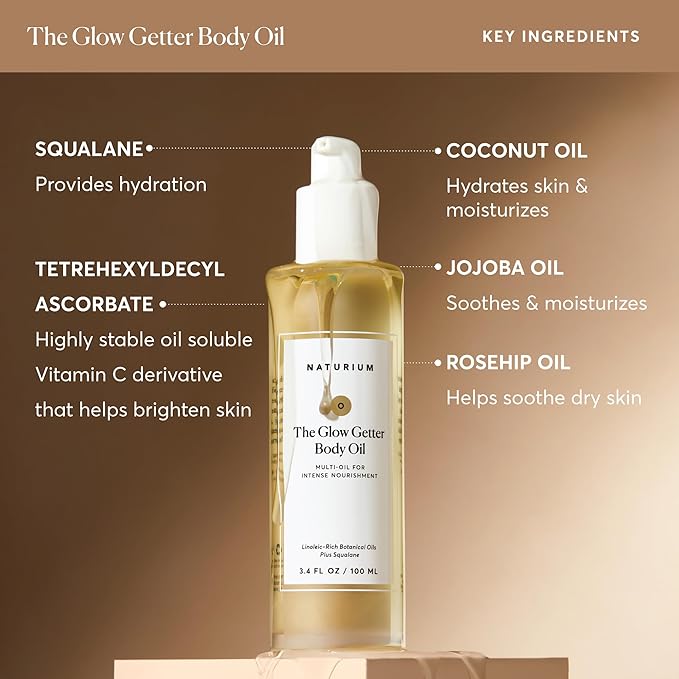 Naturium The Glow Getter Body Oil, Multi-Oil for Intense Nourishment, Hydrating & Moisturizing Formula, Vegan & Cruelty-Free, 3.4 oz-BrightBean Baby
