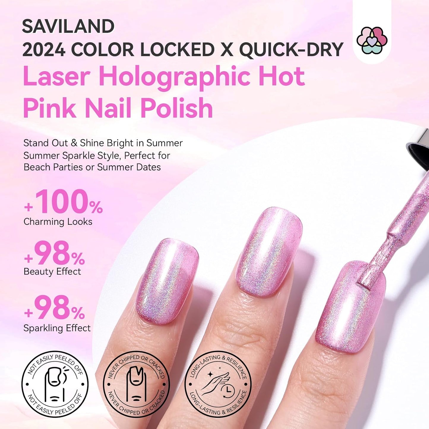 SAVILAND Holographic Nail Polish Pink: Metallic Chrome Nail Polish Air Dry Fast,10 ml/0.34 oz High Glossy Shimmer Glitter Nail Pigment Oil-based Fingernail Polish for Salon DIY Home for Women-BrightBean Baby