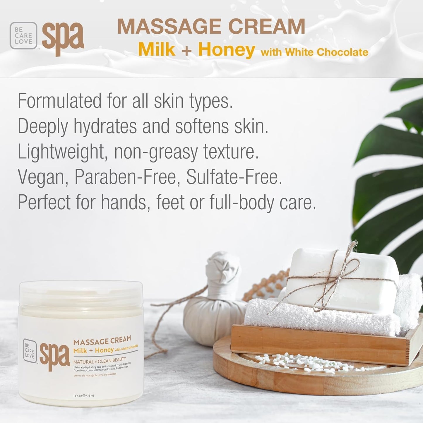 BCL SPA Massage Cream Organic Milk & Honey with White Chocolate Body Lotion, Shea Butter, Aloe Vera, Arnica, Peppermint, Kelp, Tea Tree, Olive, Argan, and Jojoba Oils, Home/Professional Use, 16 fl oz-BrightBean Baby