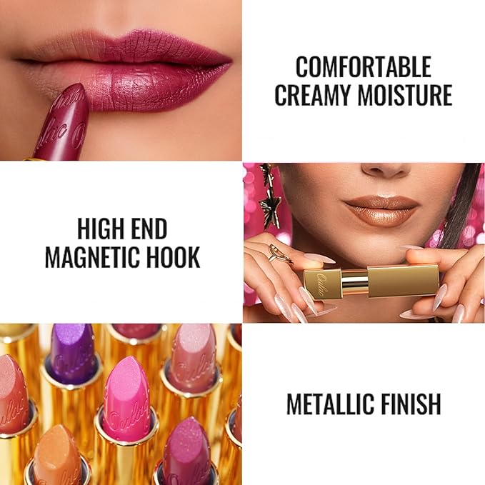 Oulac Pumpkin Color Lipstick with Metallic 3D Shine Hydrating Formula, High Impact Lip Color, Vegan Beauty, Full Coverage Lip Makeup, Christmas Gifts for Women, Persimmons(19)