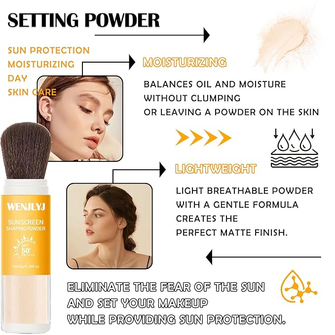2PCS Mineral Sunscreen Setting Powder Makeup,Translucent Powder SPF 50 PA++++,Oil Control Long Lasting Face Setting Powder Sunscreen,Matte Finish,Lightweight,Breathable,All Skin-BrightBean Baby