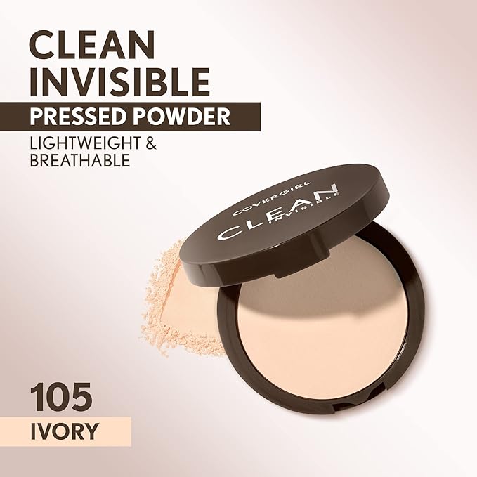 Covergirl Clean Invisible Pressed Powder, Lightweight, Breathable, Vegan Formula, Ivory 105, 0.38oz-BrightBean Baby
