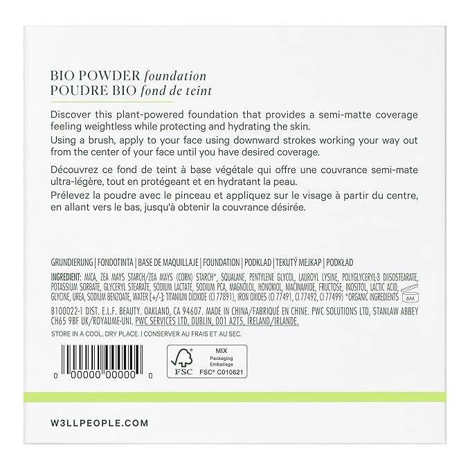 Well People Bio Powder Foundation, Lightweight & Hydrating Foundation For Perfecting & Smoothing Skin, Semi-Matte Finish, Vegan & Cruelty-free, 4N-BrightBean Baby