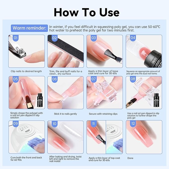 JEWHITENY 28 Colors Poly Nail Gel Set - 15ml Nude Pink Brown Black Grey Blue Yellow Tones for French Manicure DIY Nail Art Salon & Home Use Holiday Gift-BrightBean Baby