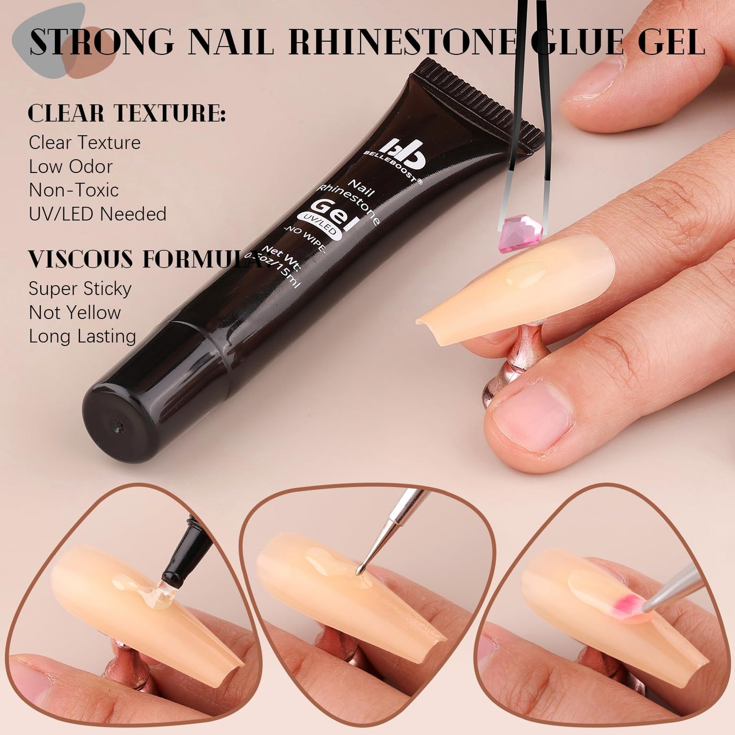 3220 Pink Glass Nail Rhinestones - Multi Shapes, Flatback Gems + 3100 Round Crystal with Glue Gel, Manicure Nail Charms for Art-BrightBean Baby