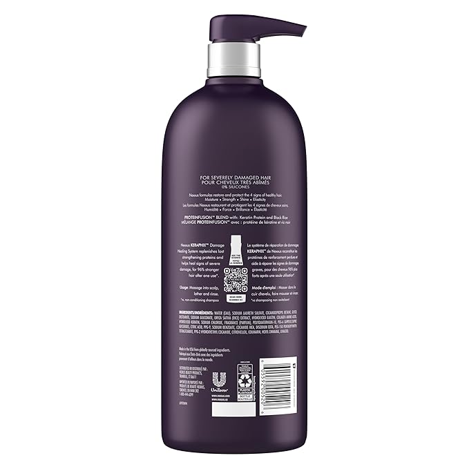 Nexxus Keraphix Shampoo With ProteinFusion for Damaged Hair Keratin Protein, Black Rice, Silicone-Free 33.8 oz-BrightBean Baby