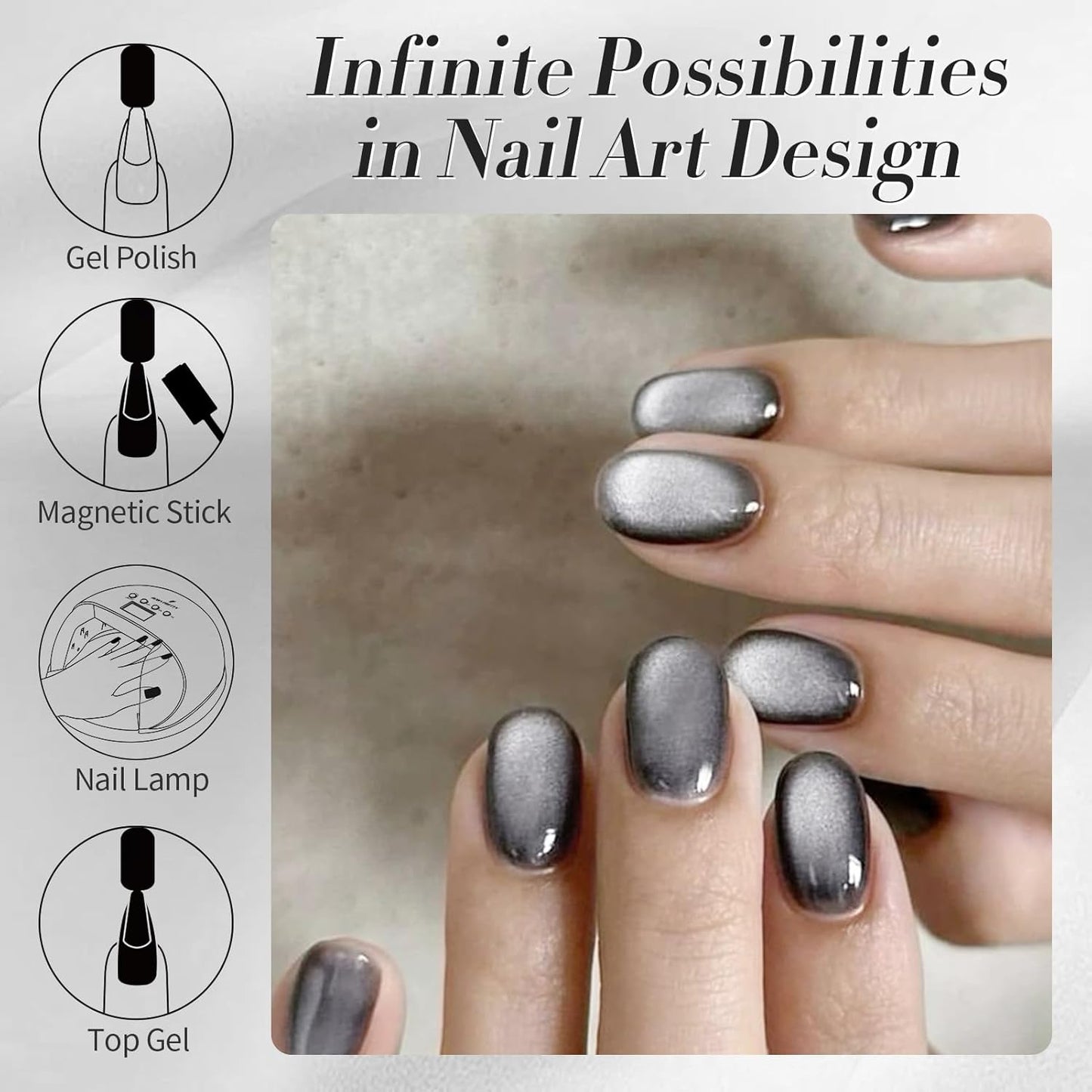 Born Pretty Cat Magnetic Eye Gel Nail Polish, Gray Moonlight Cat Magnetic Gel, Glass Shiny Effect Gray Soak Off Nail Art Salon Manicure Home Gift 15ml-BrightBean Baby