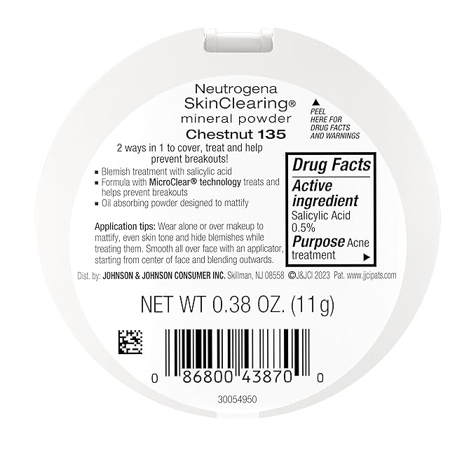 Neutrogena SkinClearing Mineral Acne-Concealing Pressed Powder Compact, Shine-Free & Oil-Absorbing Makeup with Salicylic Acid to Cover, Treat, & Prevent Breakouts, Chestnut 135,.38 oz-BrightBean Baby