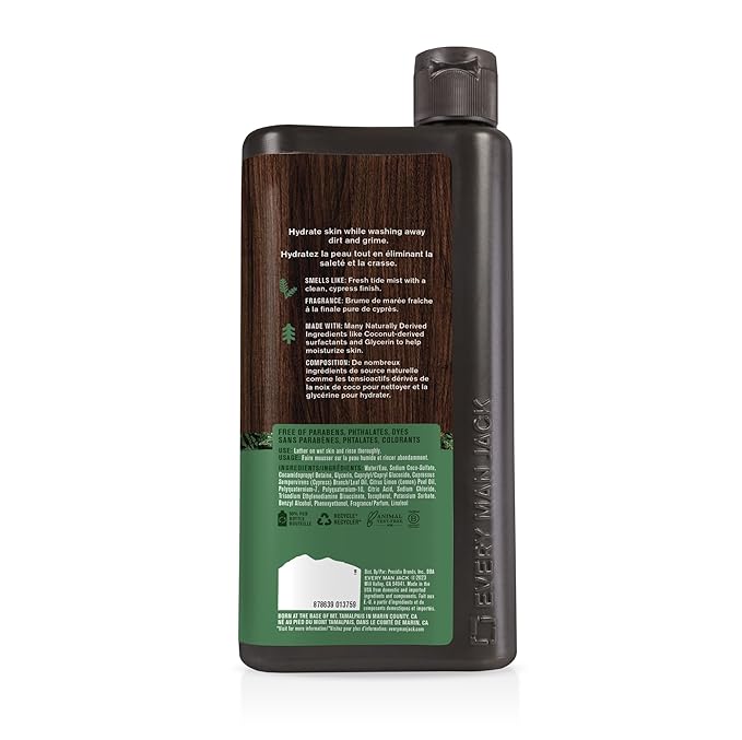 Every Man Jack Nourishing Pacific Cypress Mens Body Wash for All Skin Types - Naturally Derived Ingredients - Cleanse and Hydrate Skin with Coconut and Glycerin - 24oz 2 Bottles-BrightBean Baby