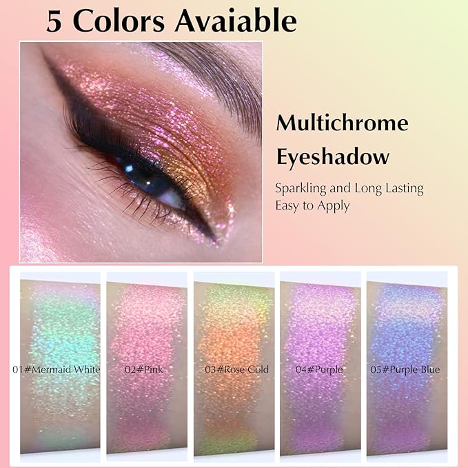 Rose Gold Glitter Eyeshadow Palette, Multichrome Chameleon Cream to Powder Eye Shadow, Color Shifting Holographic Eyeshadow Shimmer Inner Corner Eye Brightener Highlighter Makeup-BrightBean Baby