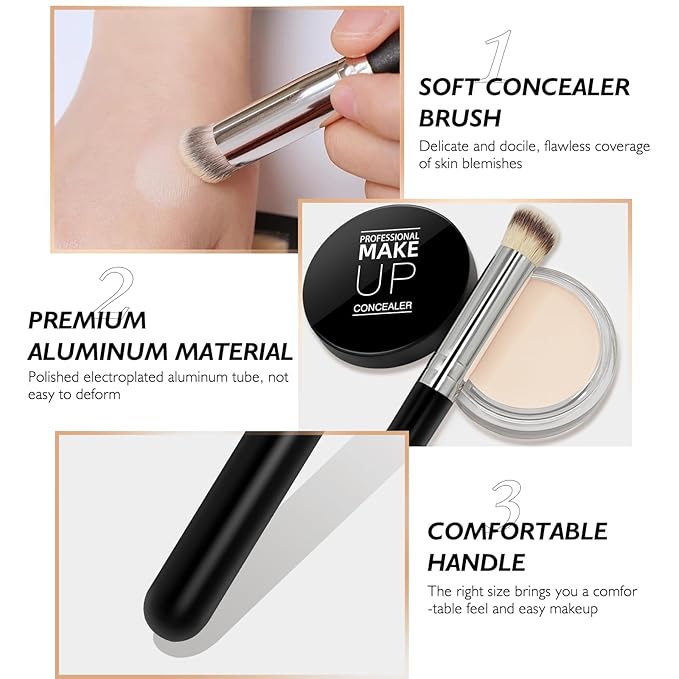 Cream Concealer Full Coverage Makeup, Matte Color Correcting Concealer with Brush, Waterproof, Conceals Blemish, Pores and Spots, Under Eye Makeup Concealer for Dark Circles (#04 LIGHT)-BrightBean Baby