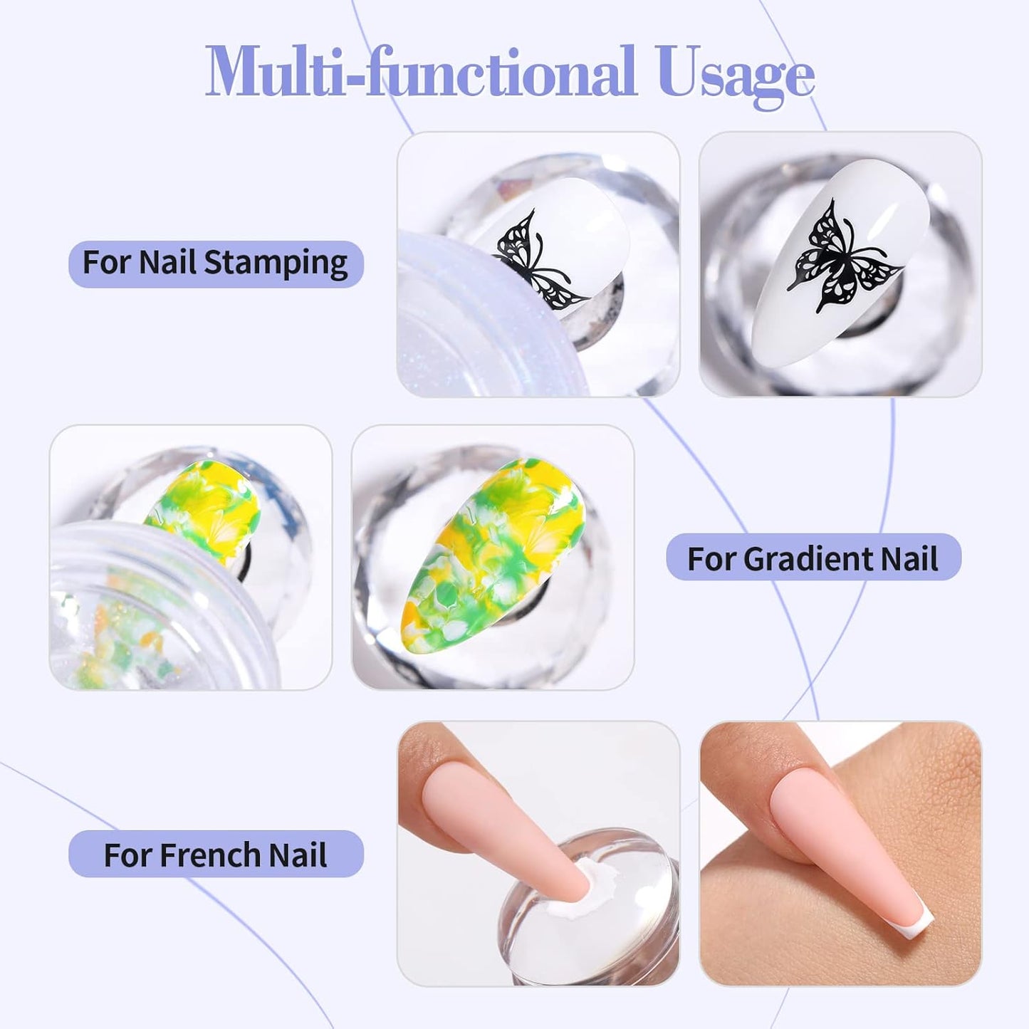 Born Pretty French Tip Nail Stamp, 6PCS Art Stamper With Scrapers, Silicone Stamping Long & Short Jelly Stamper Kit for French Manicure Home DIY Art Salon-BrightBean Baby